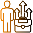 Person beside car with upward growth arrows